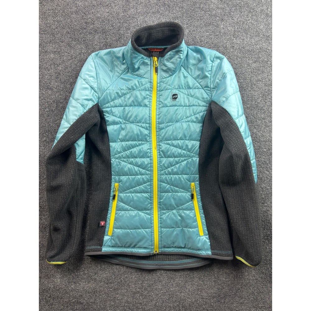 Orage Hybrid Jacket Women XS Blue Grey Quilted Fleece Primaloft Full Zip